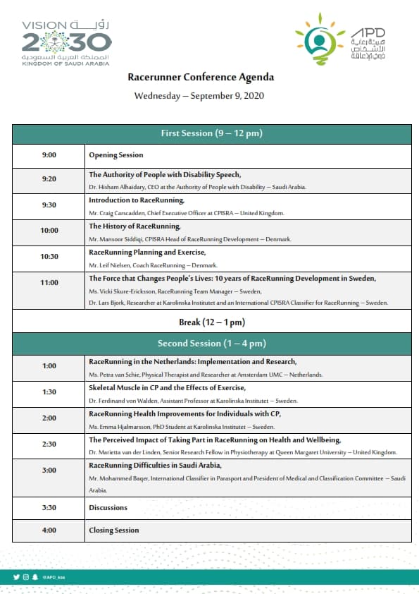 RaceRunning Conference time table