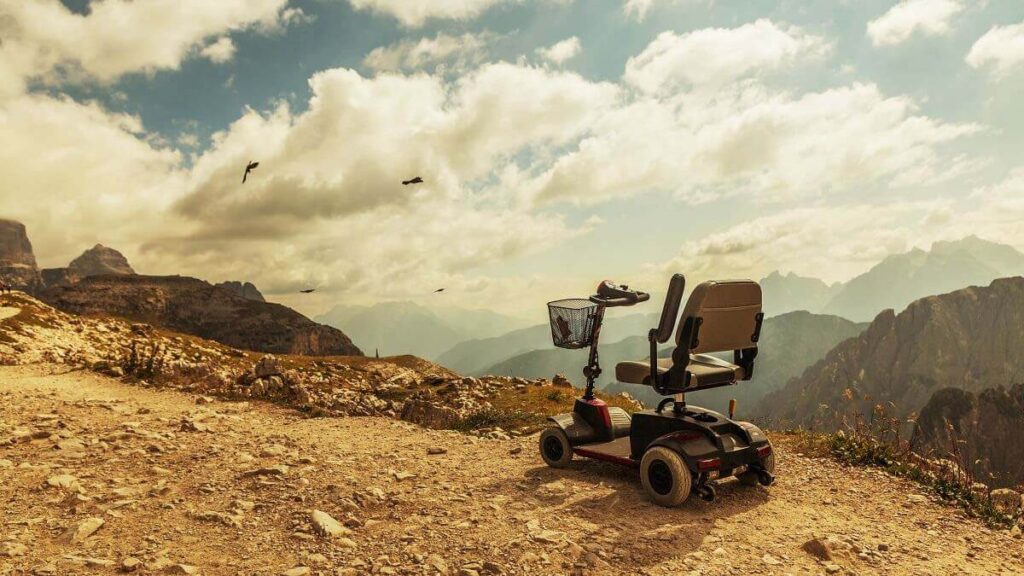 power wheelchair on maountain